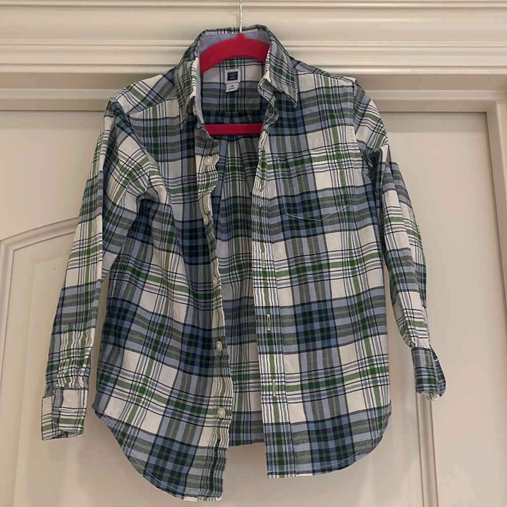 Janie and Jack Blue and Green Plaid Button Down Shirt